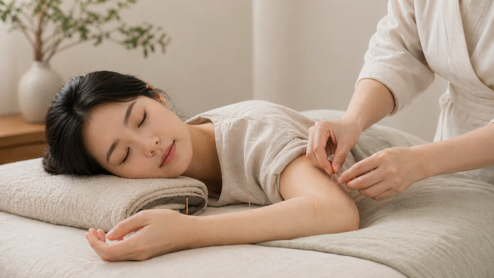 호흡기 치료를 위한 침 치료 장면